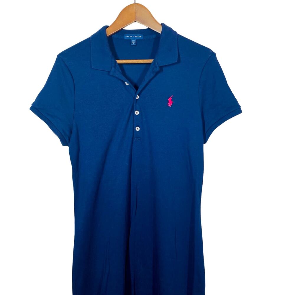 NEW! Ralph Lauren Jersey Dress Cap Sleeve Navy Blue Red Horsey Casual - L